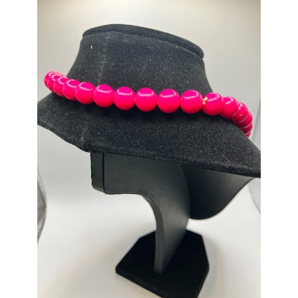 Homemade Hot Pink Round Beaded Collar Stretch 7 3/8 Inch Around Necklace! - Picture 5 of 6